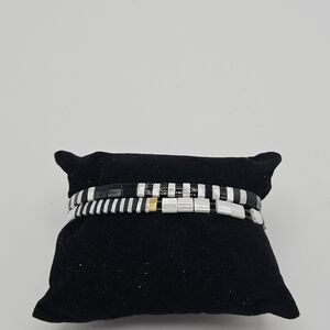 BPD pair of Pixie stretch bracelets black white gold